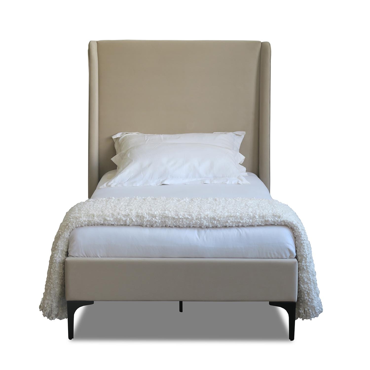Lauren Single Cream Wooden Fabric Bed Image 3