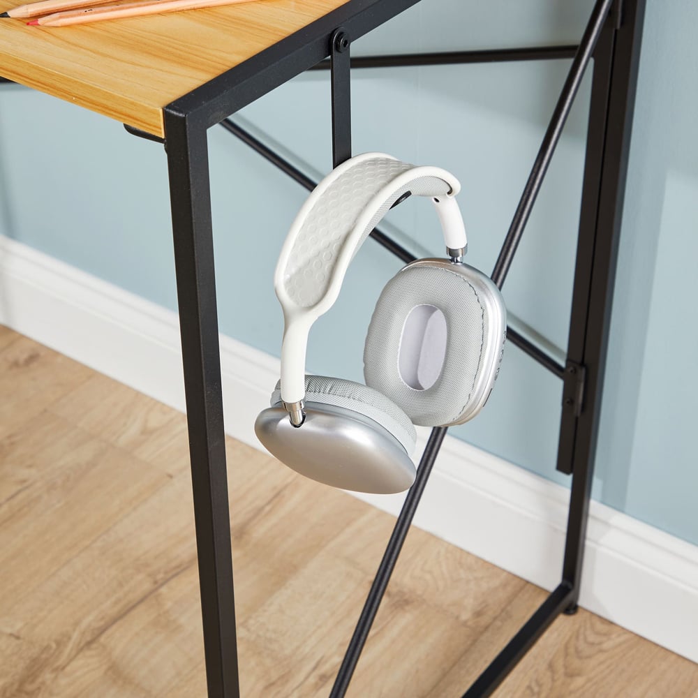 Home Source Brampton Folding Compact Desk with Hook Light Oak Image 3