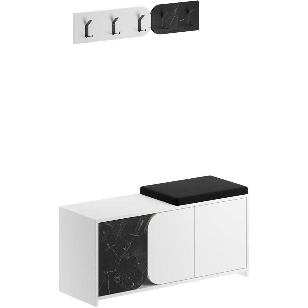 Decortie Moni 3 Door Black and White Shoe Cabinet with Coat Hanger Hook Image 2
