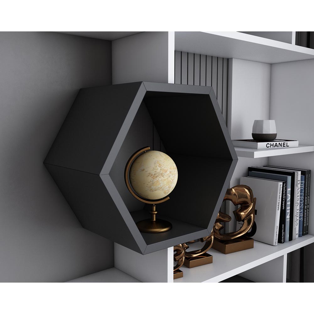 Decorotika Darla 9 Shelf White and Anthracite Geometric Bookcase Image 3