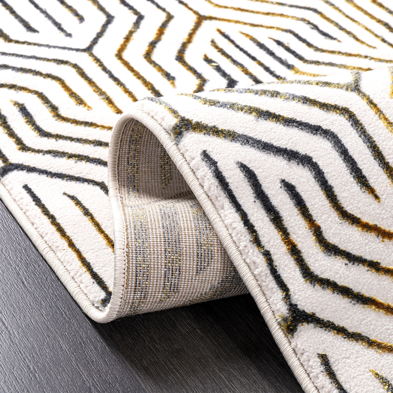 Sunset Modern Geo Strips Rug - Grey and Gold Image 3
