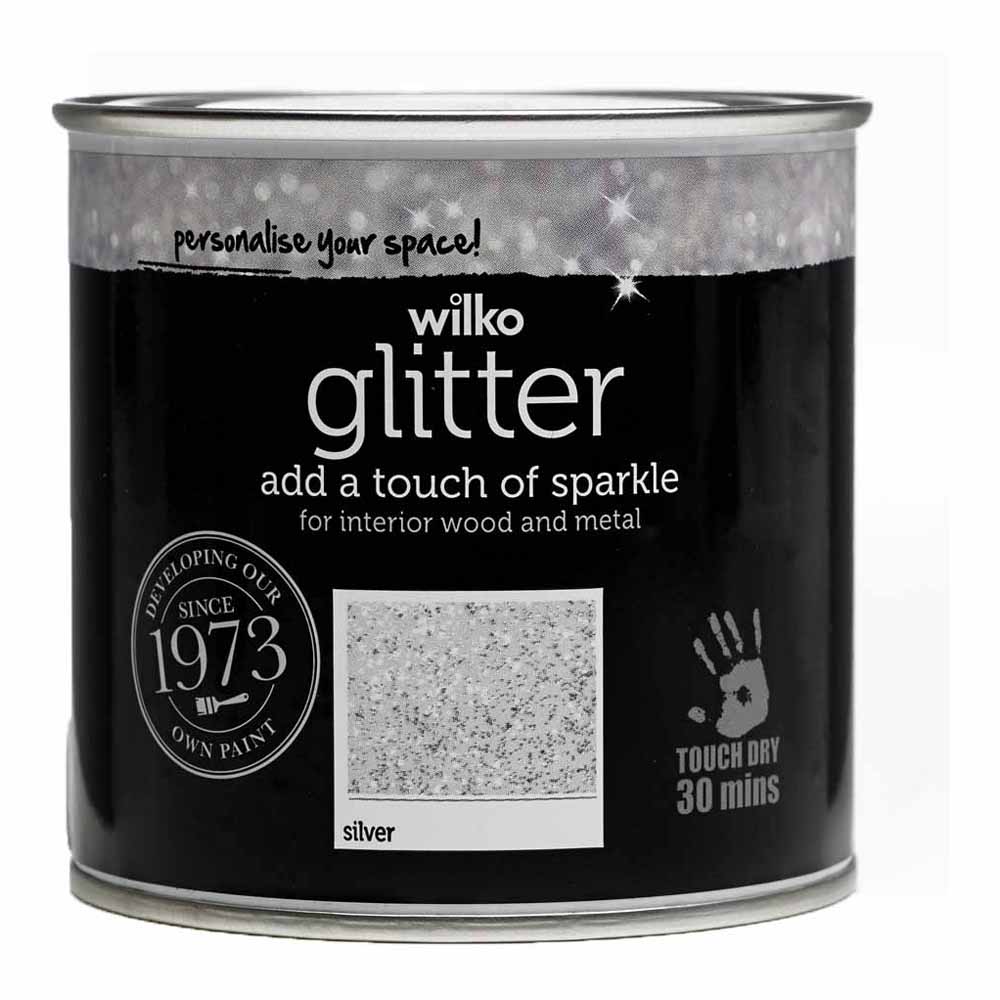 Wilko Glitter Wood & Metal Silver Paint 250ml Image 2