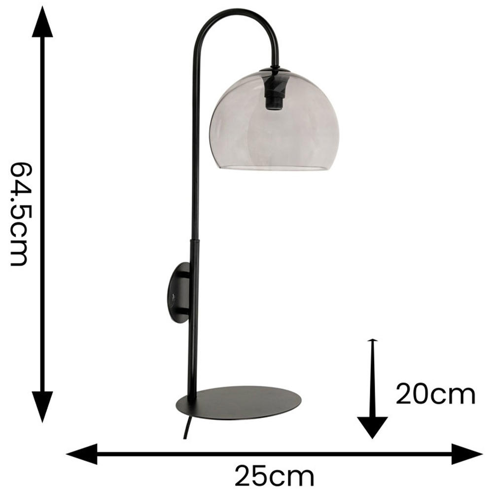 ValueLights Glenn Smoked Glass Globe Shade LED Wall Light with Matte Black Shelf Image 4