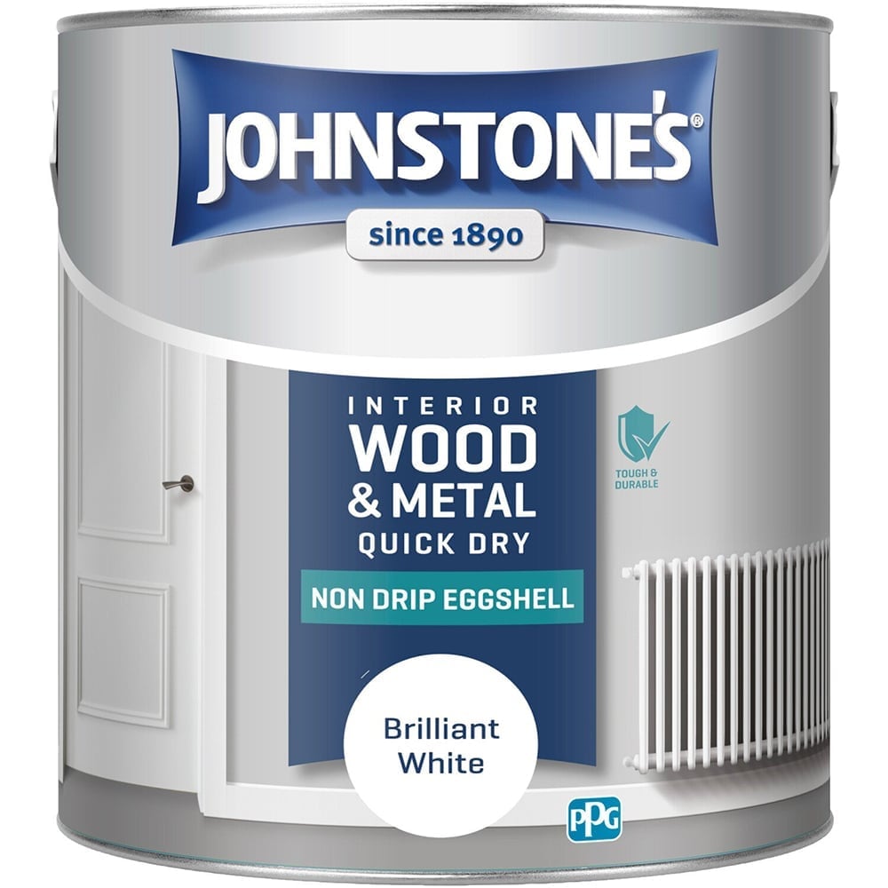 Johnstone's Interior Wood and Metal Quick Dry Eggshell Paint - Brilliant White / 2.5l Image 2