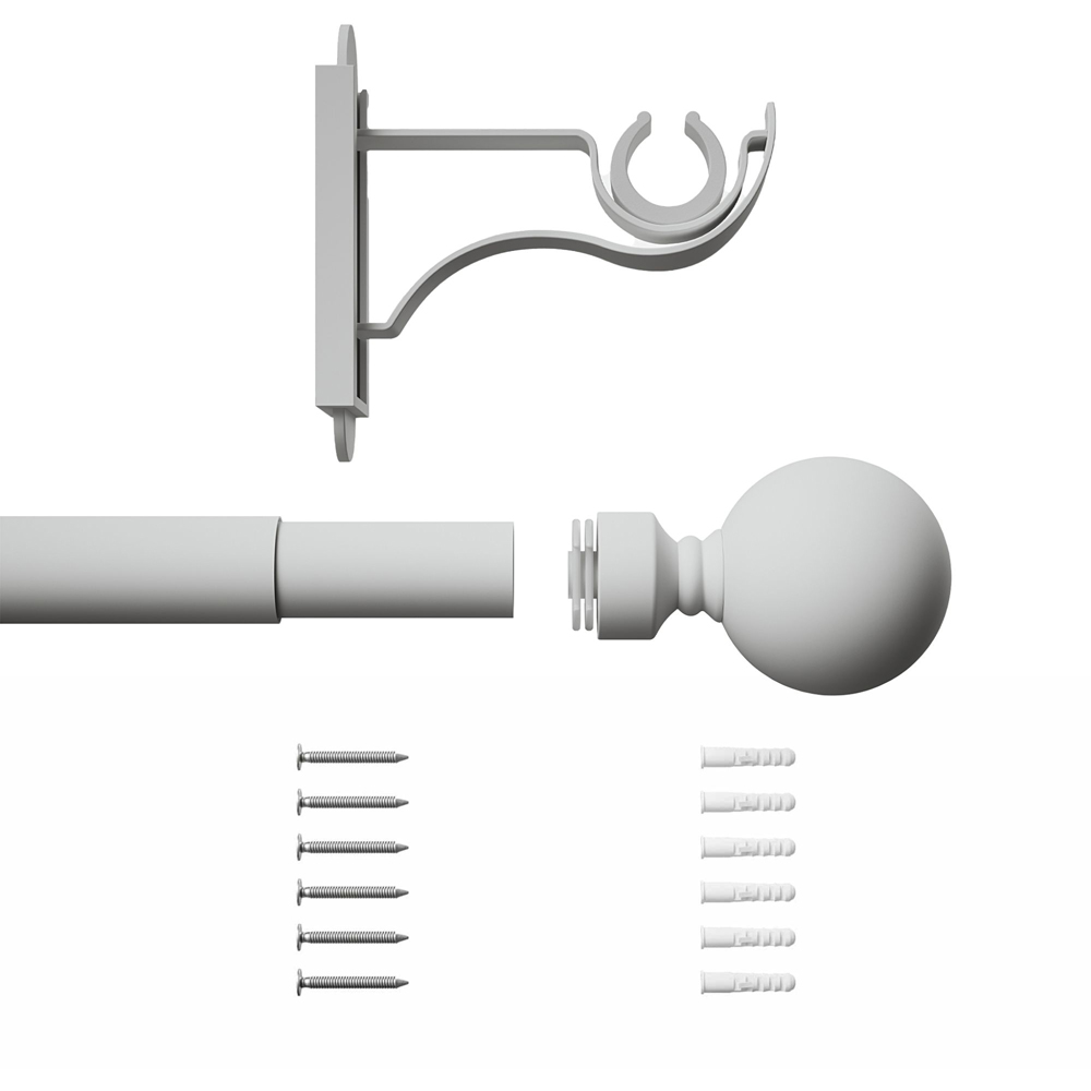 Rothley 71-120cm Matt White Extendable Solid Orb Finials Curtain Pole Image 3