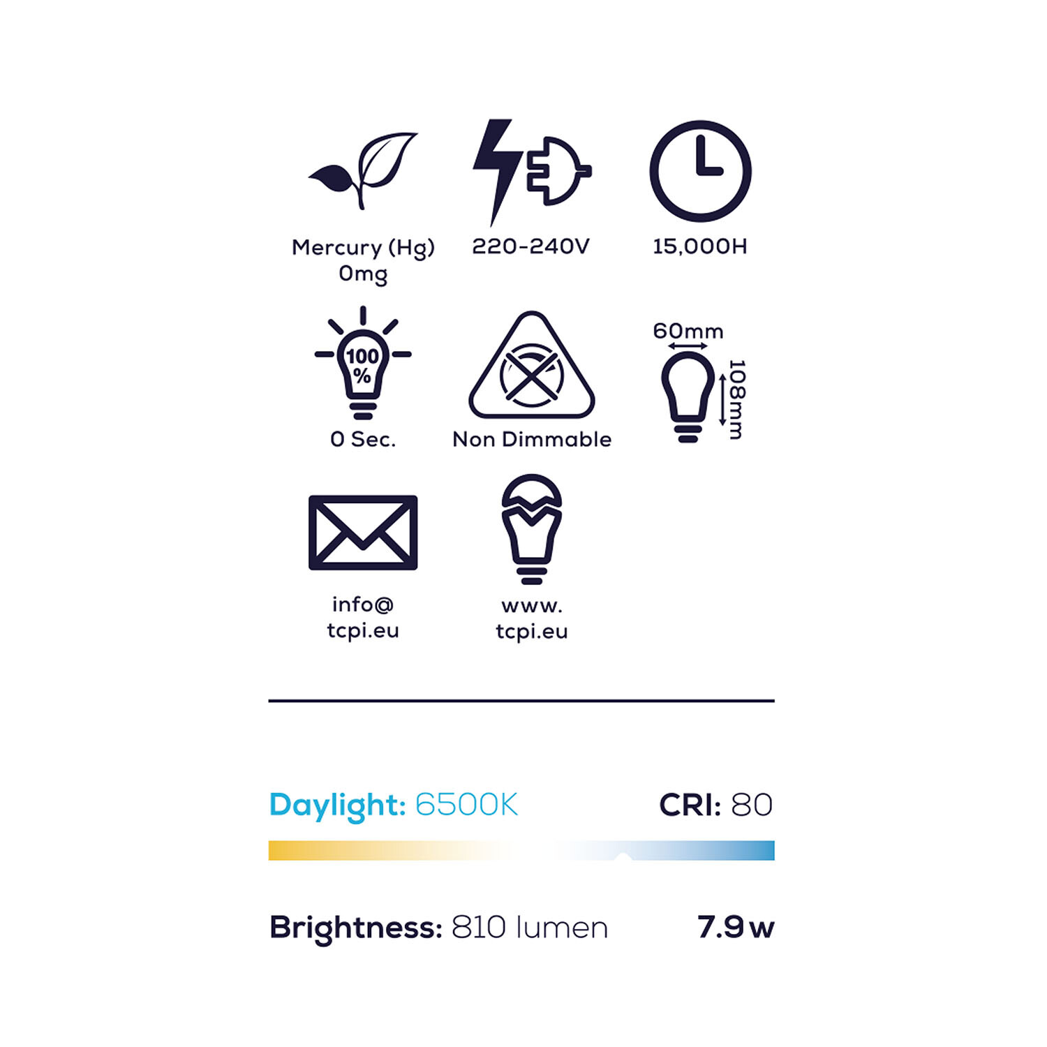 TCP LED Classic 810L B22 Daylight Bulbs - Daylight  / 2 Image 3