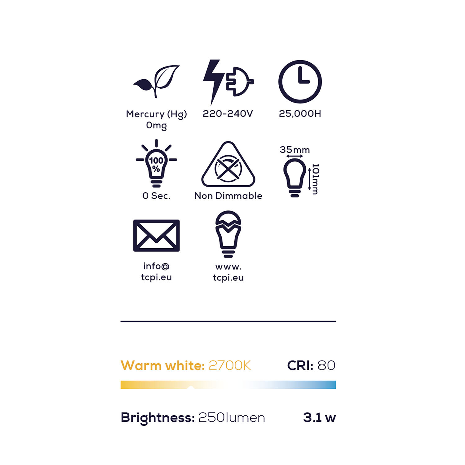 TCP LED Candle 250L E14 Warm White Bulb - Warm White Image 6