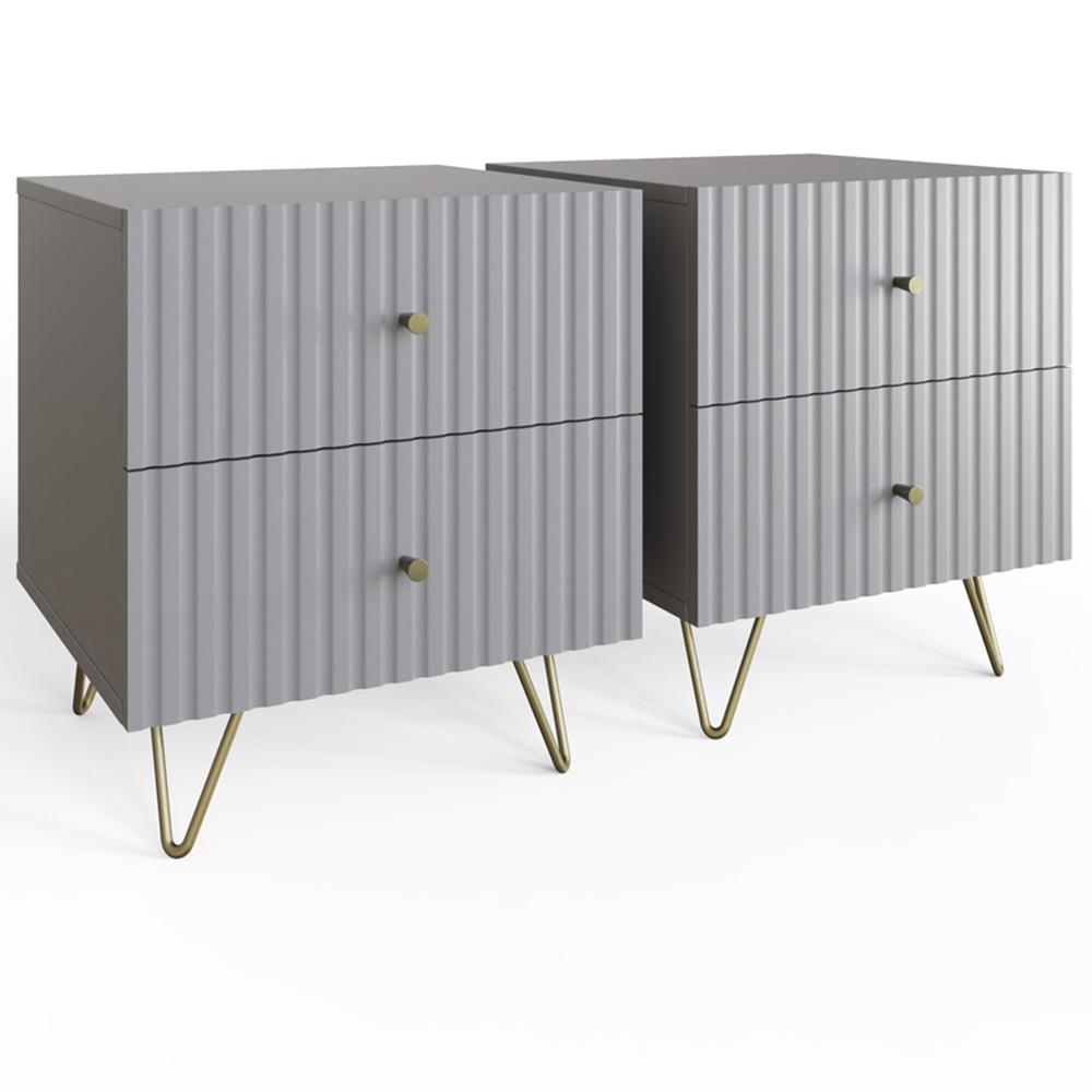 GFW Thalia 2 Drawer Grey Bedside Table Set of 2 Image 2