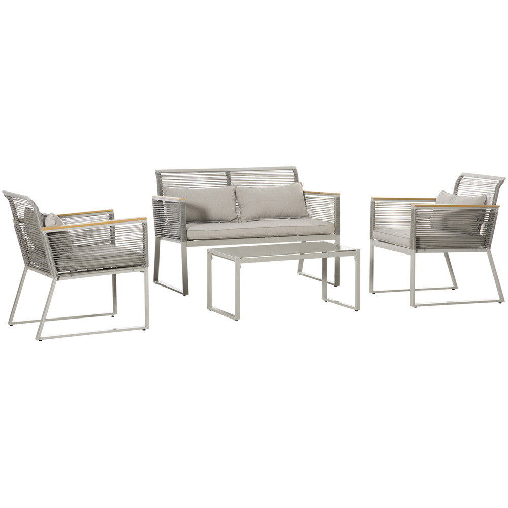Outsunny 4 Seater Grey Wicker Metal Outdoor Sofa Set Image 2