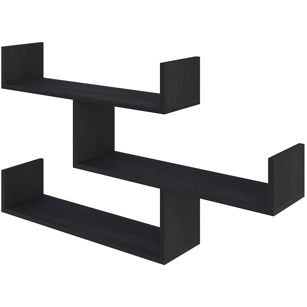 Decortie Tibet 3 Shelf Black Wood Zigzag Wall Mounted Bookcase Image 2