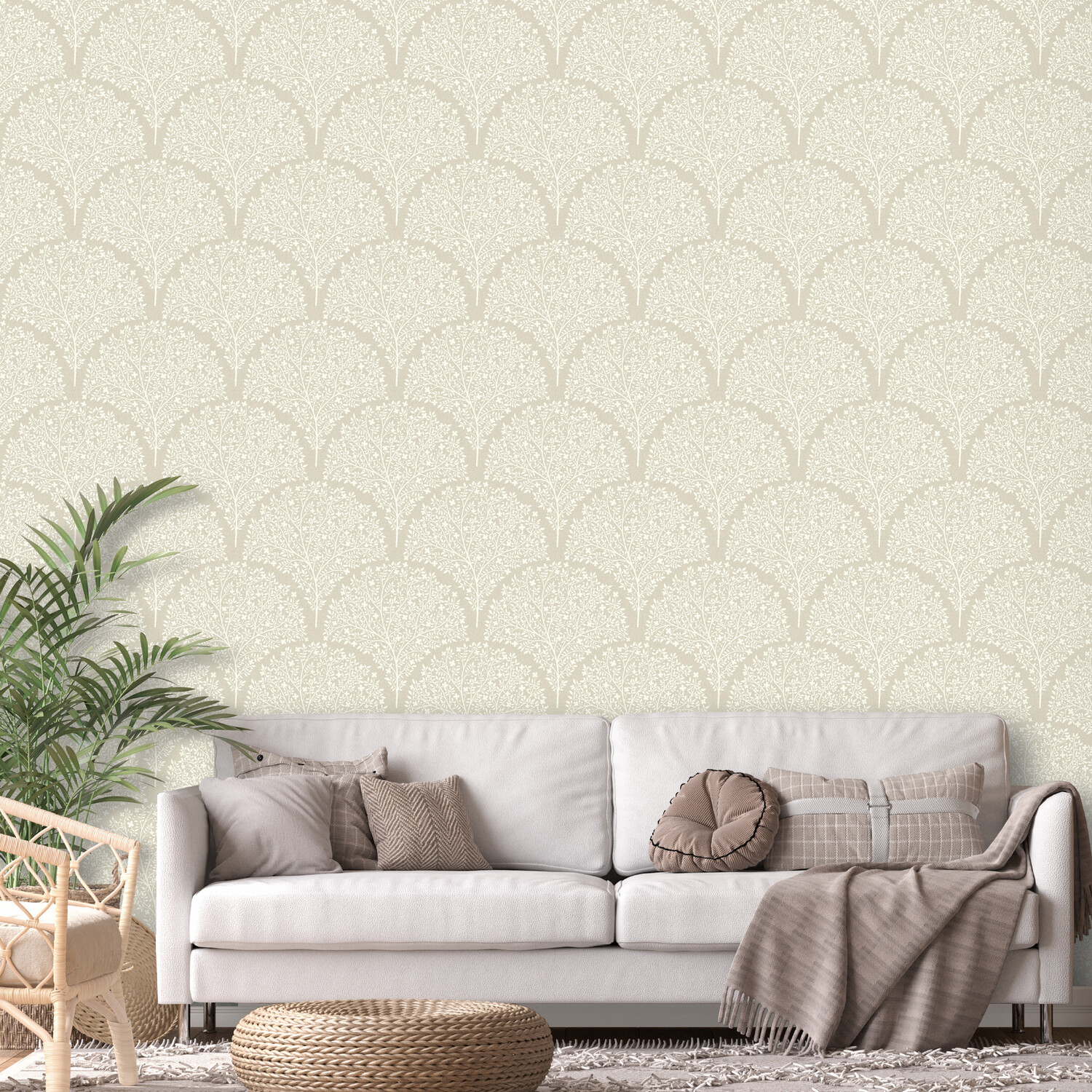 Topiary Trees Wallpaper Beige Image 2