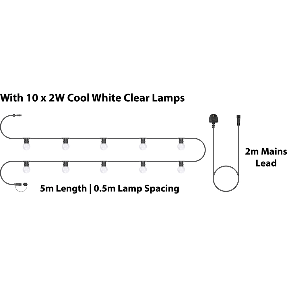 Eagle Connect Festoon 10 Cool White Clear Lamps LED String Light 5m Image 4