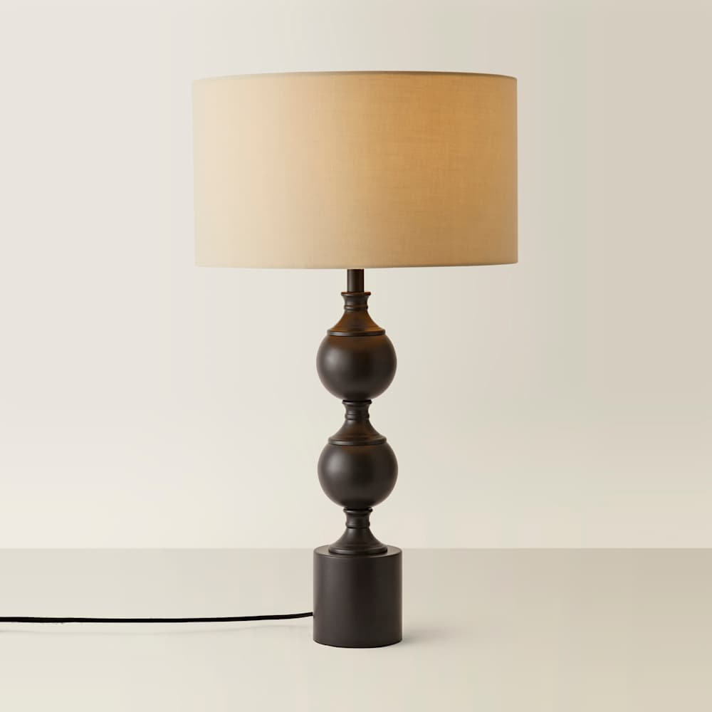 ValueLights Natural Drum Shade Declan Metal Candlestick LED Table Lamp with Bulb Image 4