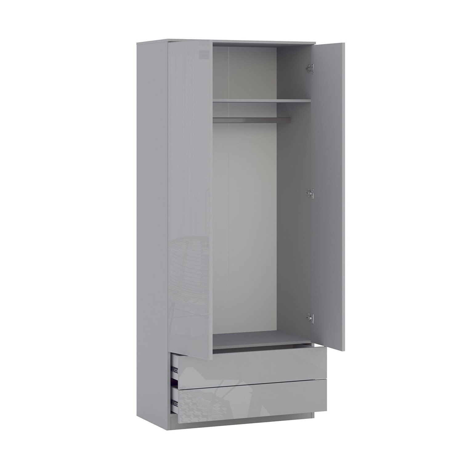 Shard 2 Door 2 Drawer Glossy Grey Wardrobe Image 3