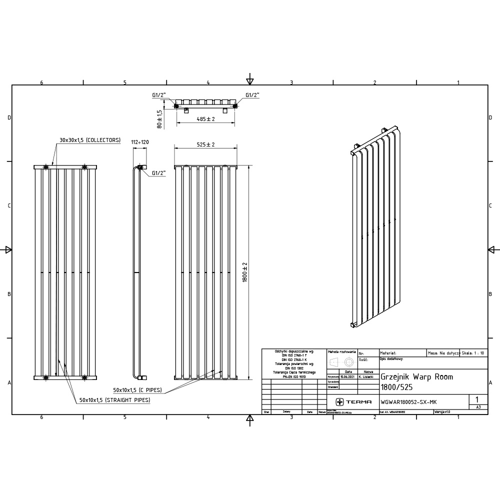 Terma Warp Room 5163 BTU Matt White Radiator 1800 x 525mm Image 9