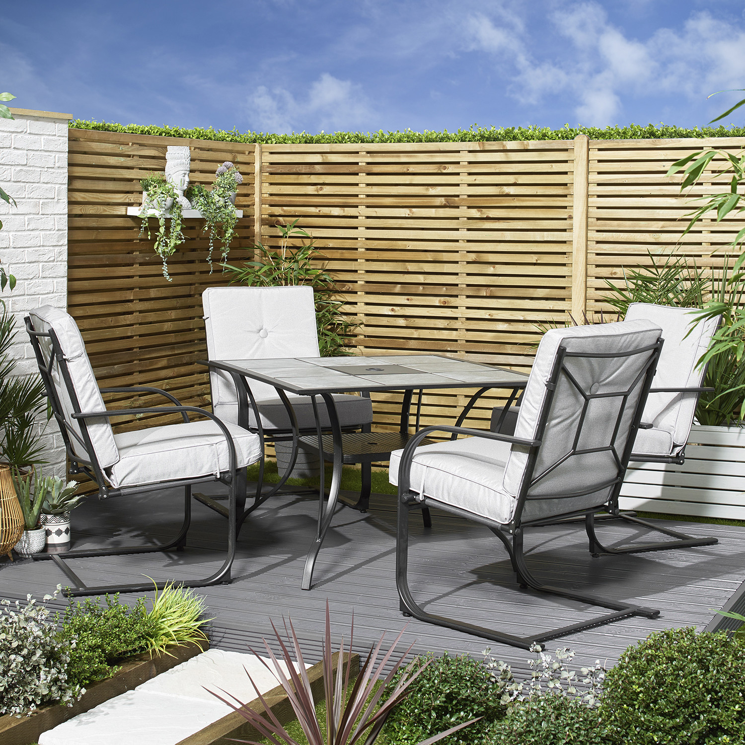 Malay Monte Carlo Steel 4 Seater Rocker Dining Set Grey and White Image 3