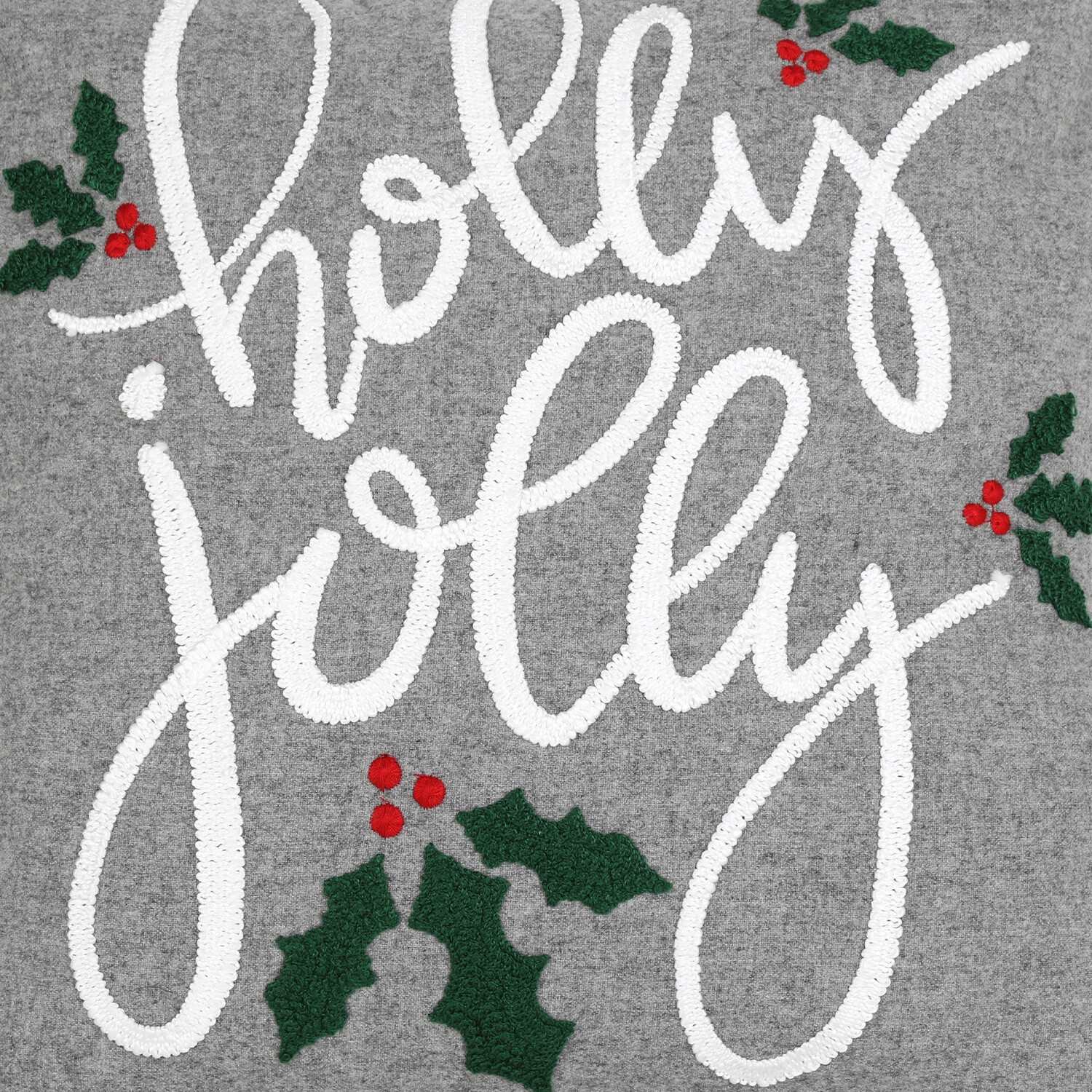 Holly Jolly Embroidered Cushion  - Grey Image 2