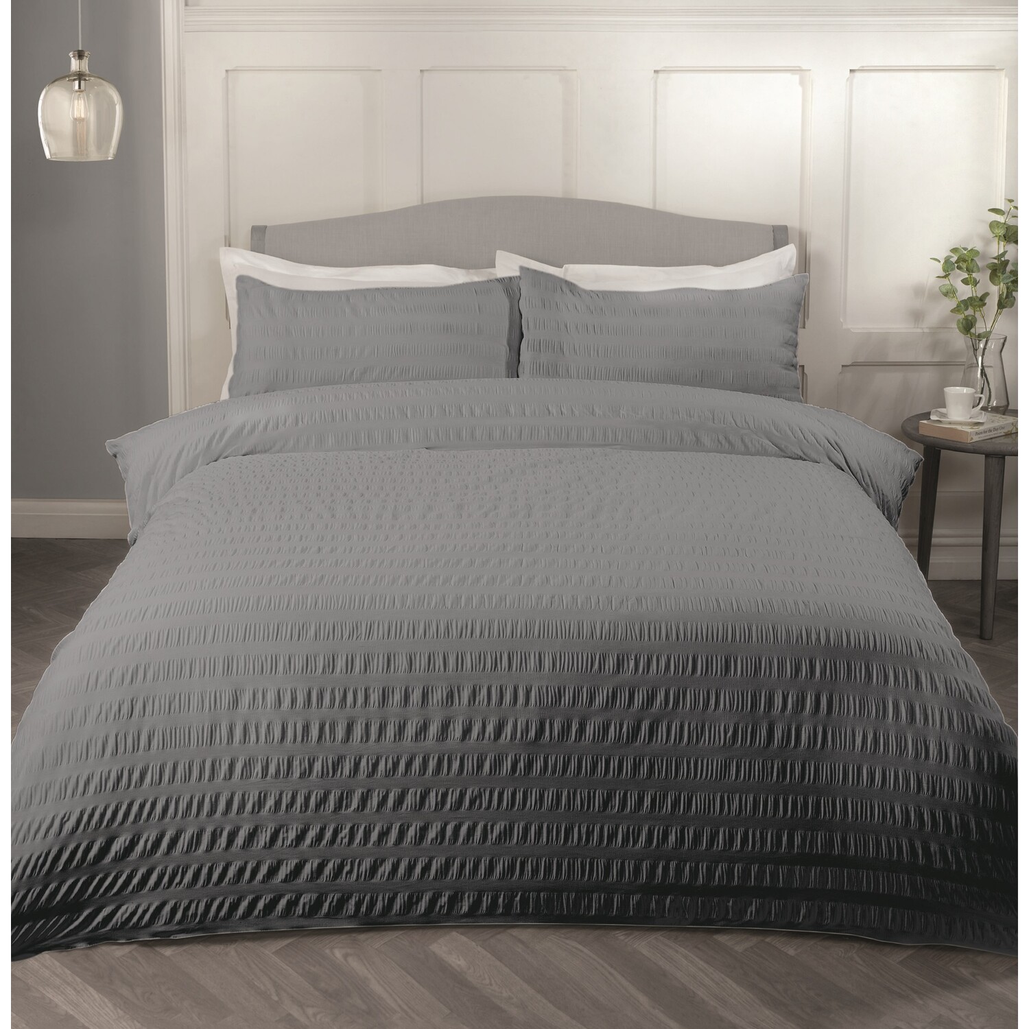 Divante King Charcoal Seersucker Duvet Set Image 1