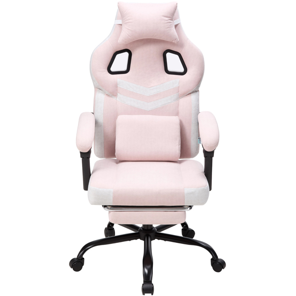 Living and Home Pink and White Padded Gaming Chair with Footrest Image 2