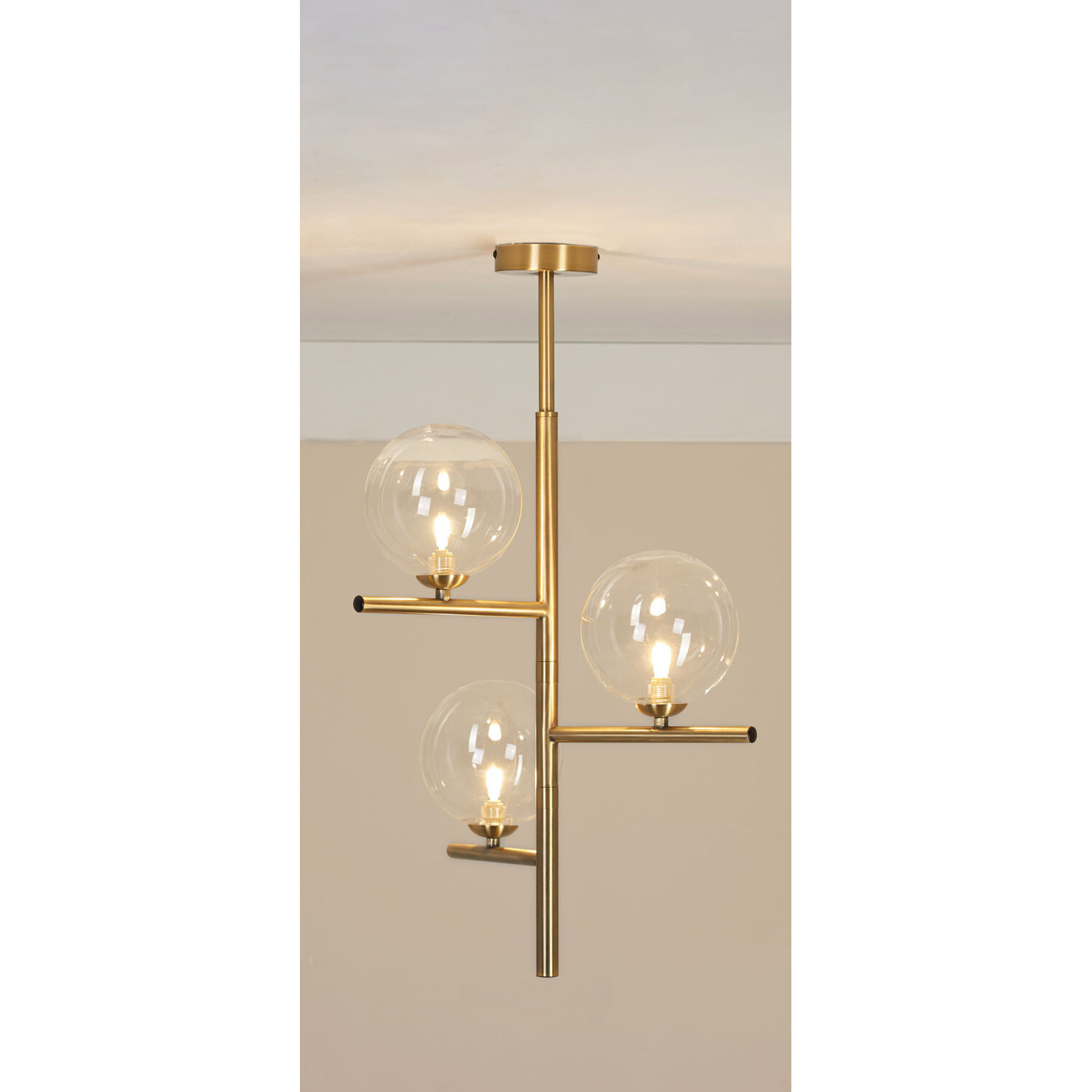 Darcie Gold and Glass 3 Light Ceiling Fitting Image 3