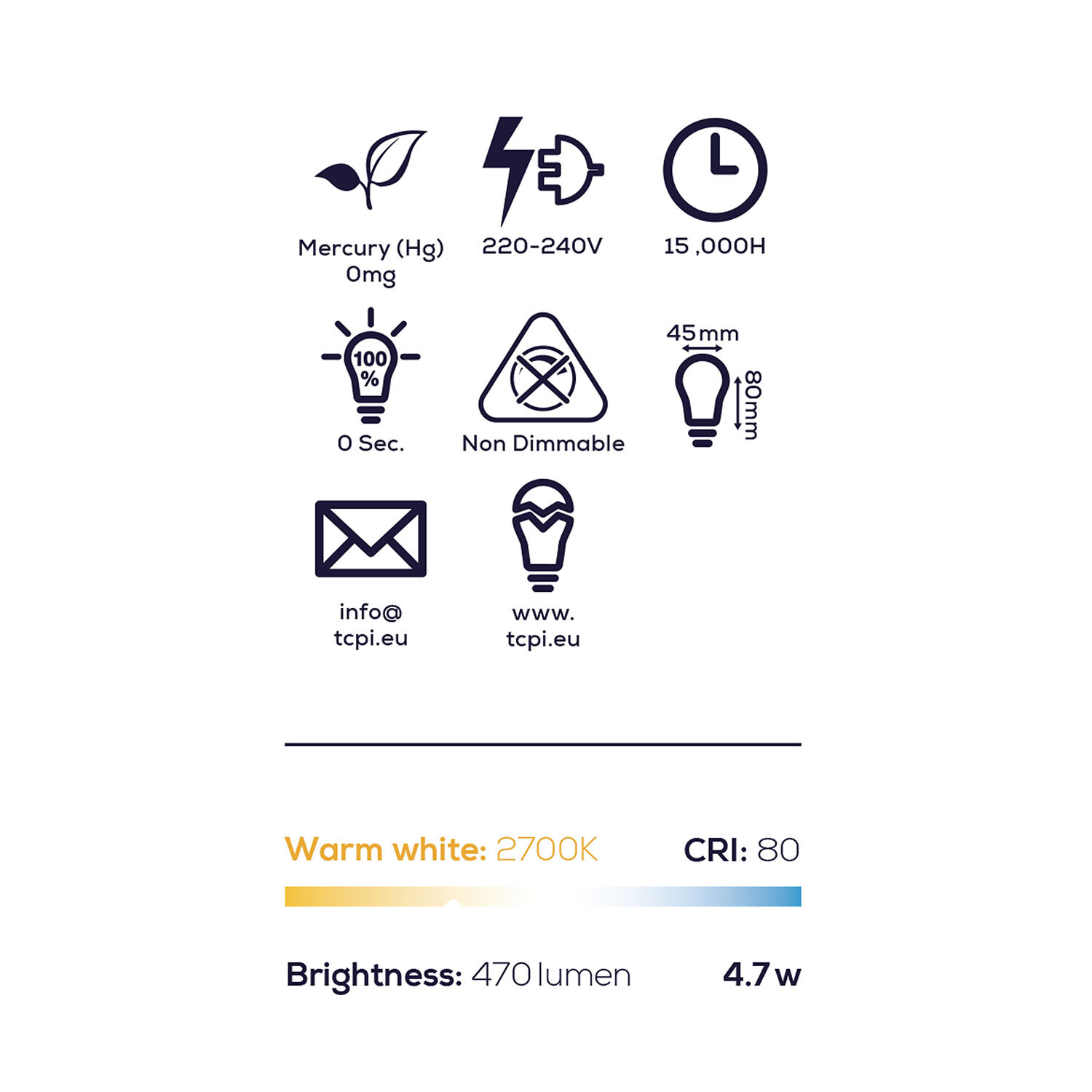 TCP LED Mini Globe 470L E27 Warm White Bulbs - Warm White Image 3
