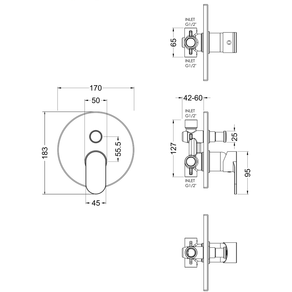 nuie Chrome Manual Shower Valve with Diverter Image 2