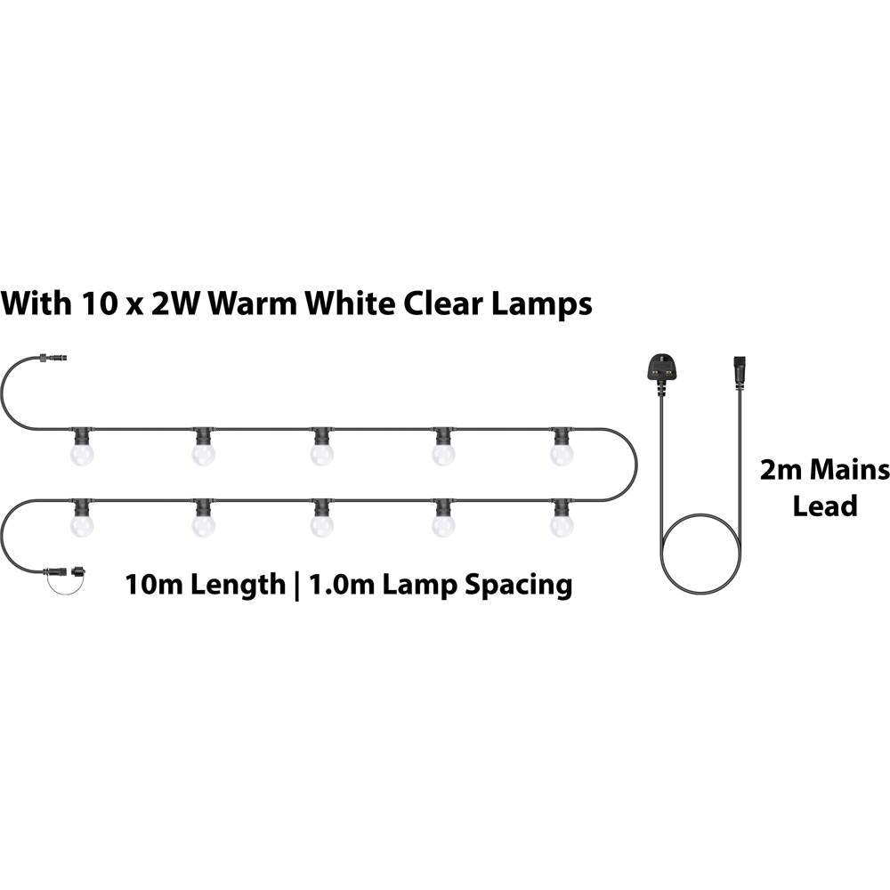 Eagle Connect Festoon 10 Warm White Clear Lamps LED String Light 10m Image 5