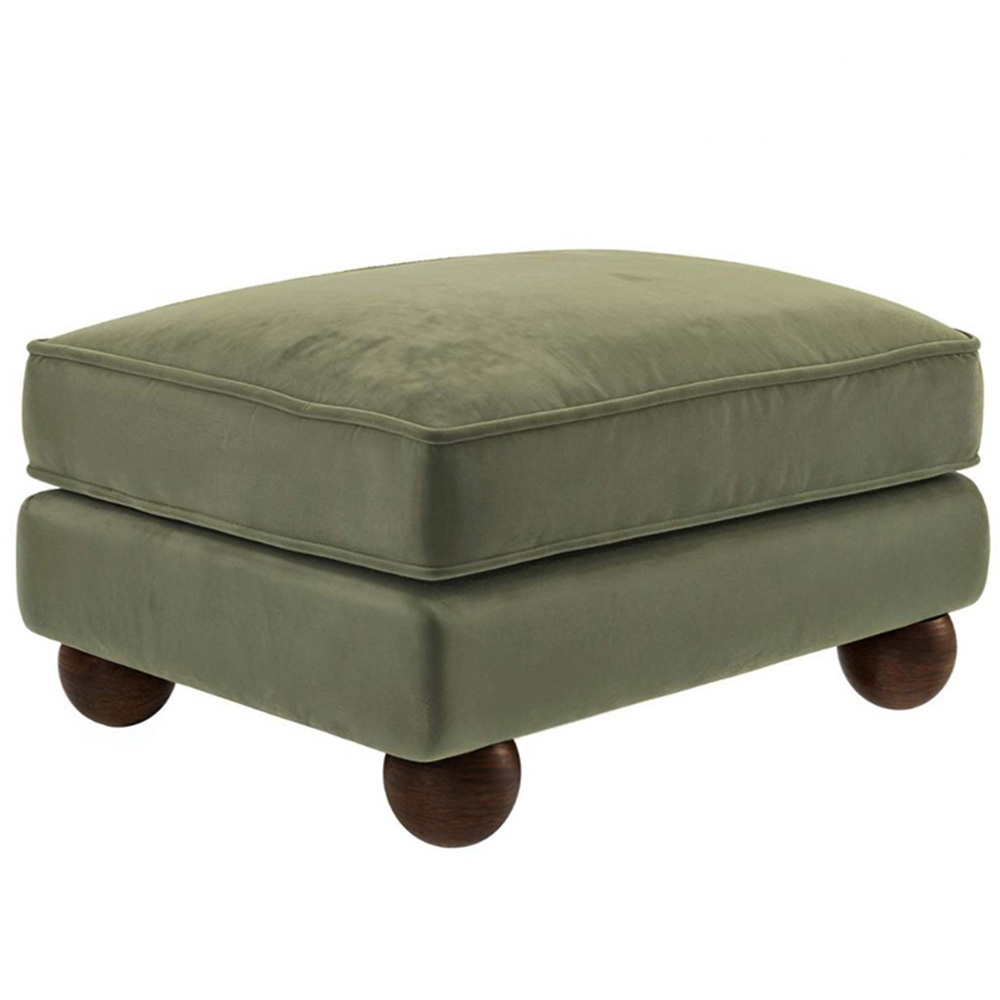 Solace+Co Addison Khaki Green Velvet Wooden Footstool Image 2
