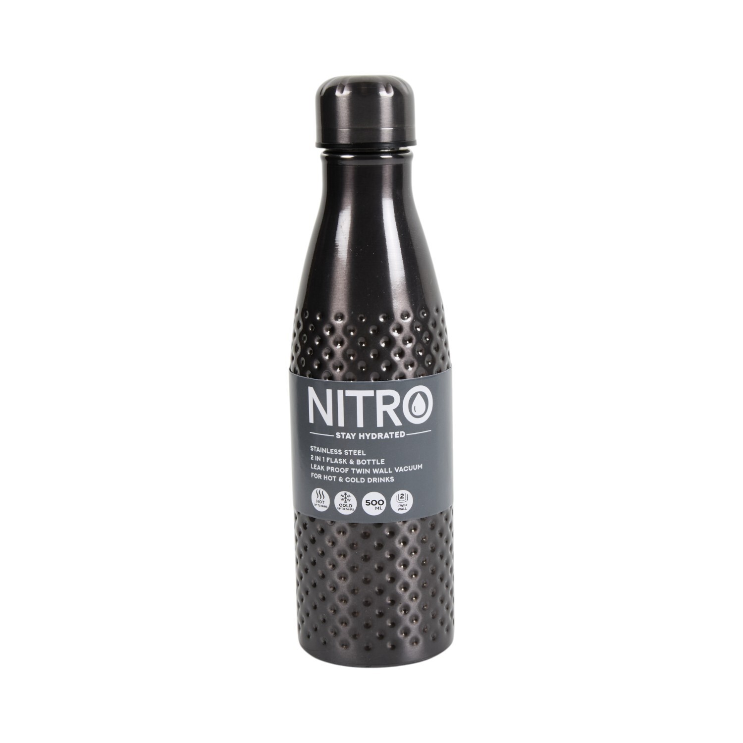 Nitro Metallic Stainless Steel Vacuum Water Bottle Black Image 1