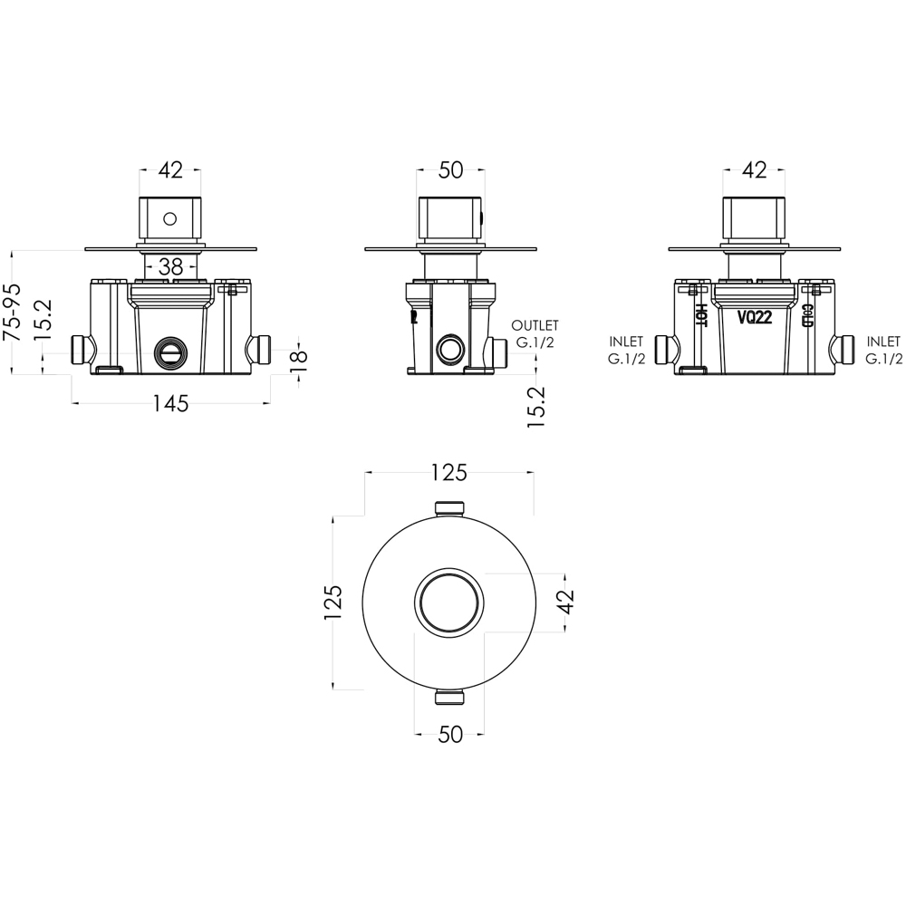 nuie Chrome Thermostatic Temperature Control Valve Image 2