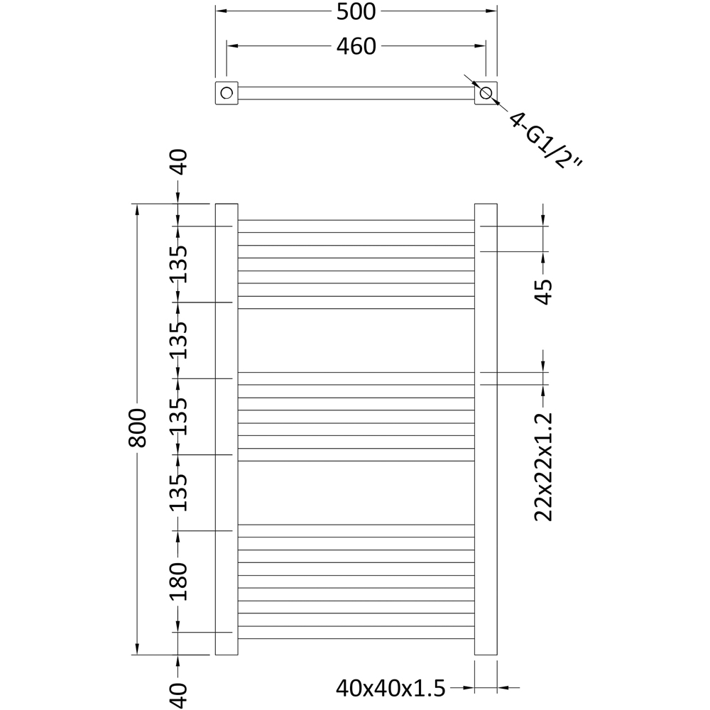 nuie Chrome Square Ladder Rail 800 x 500mm Image 3