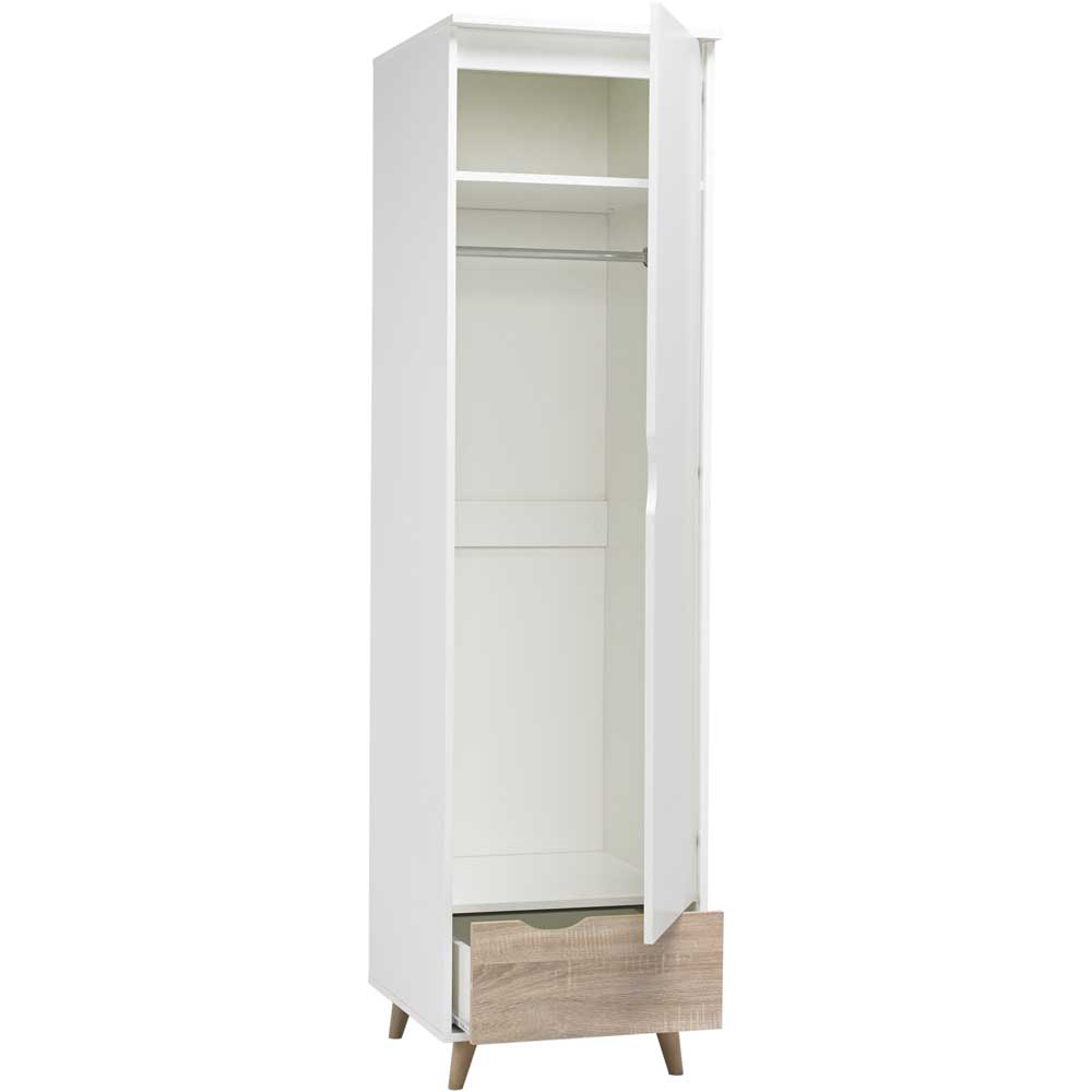 Stockholm Single Door Single Drawer Oak and White Wardrobe Image 2