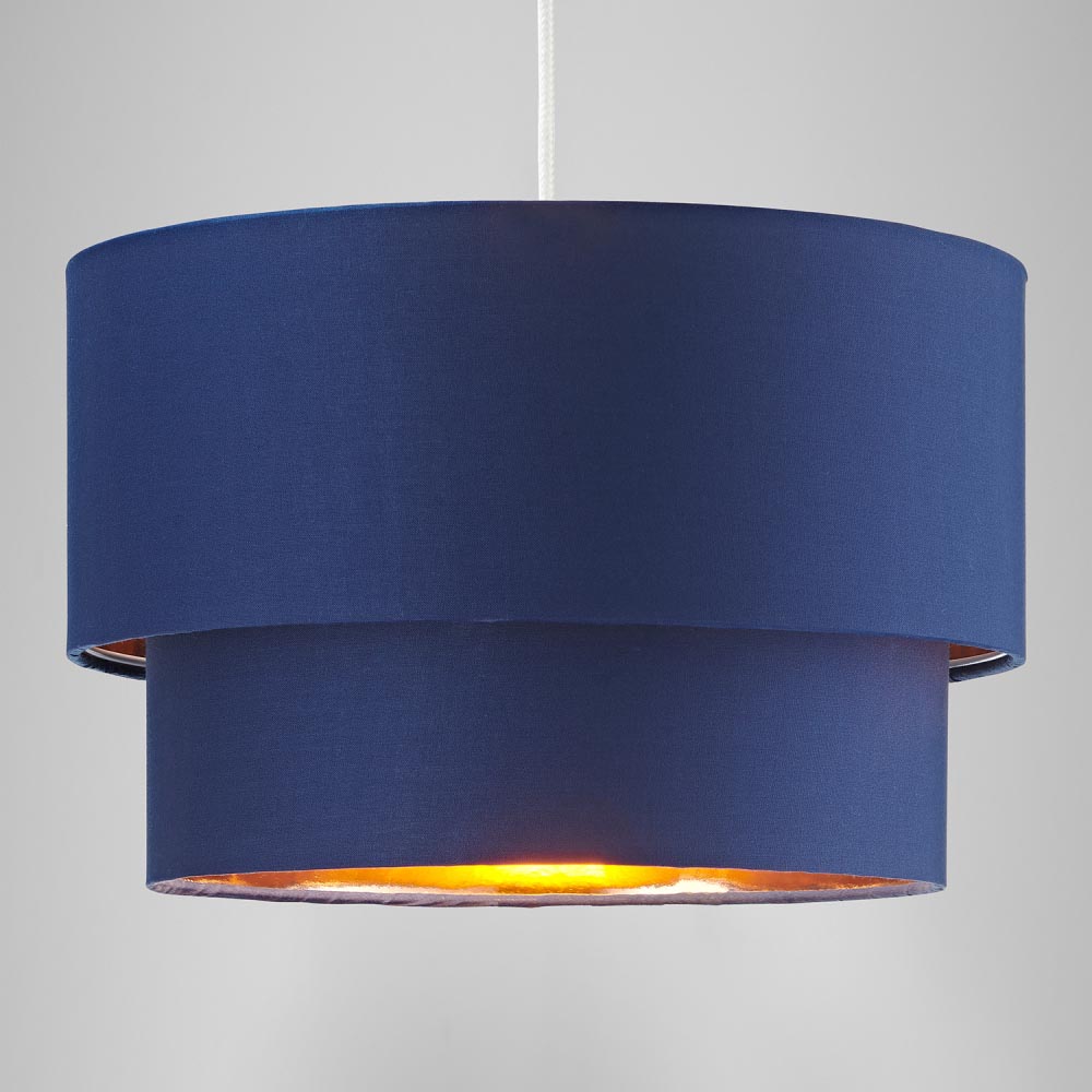 Happy Homewares Modern 2 Tier Midnight Blue Cotton Pendant Shade with Copper Inner Image 5
