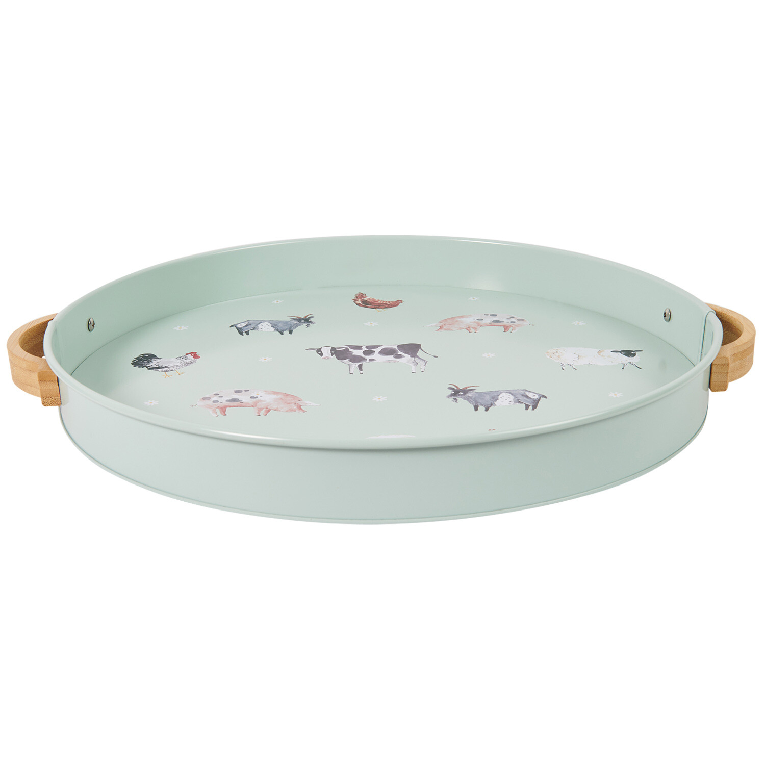 Daisy Farm Tray with Wood Handle - Sage Green Image 2