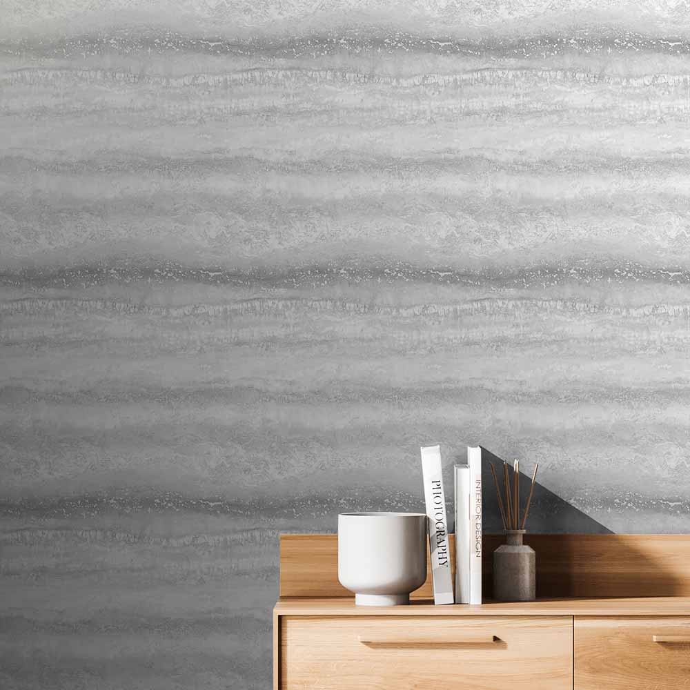 Muriva Semper Marble Silver Wallpaper Image 4