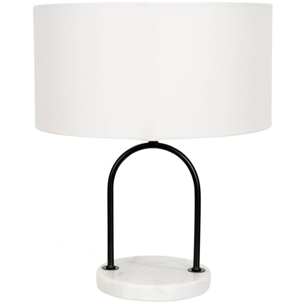 ValueLights Rachel White Linen Lamp Shade Black Arch Marble Base LED Table Lamp Image 1