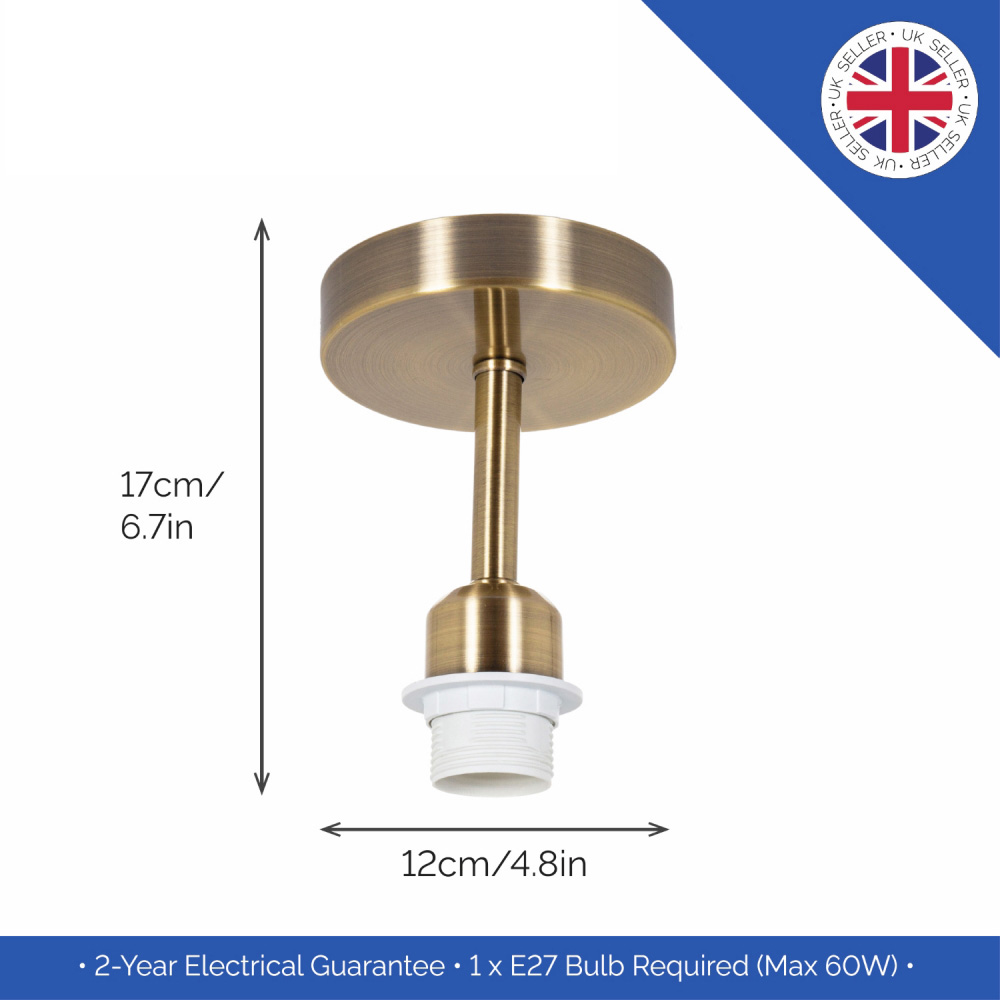 Happy Homewares Brushed Antique Brass Semi Flush Ceiling Light Image 6