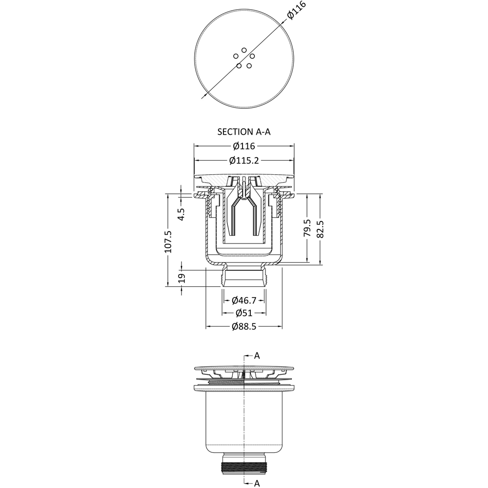 nuie Black Straight Shower Tray Waste Image 2