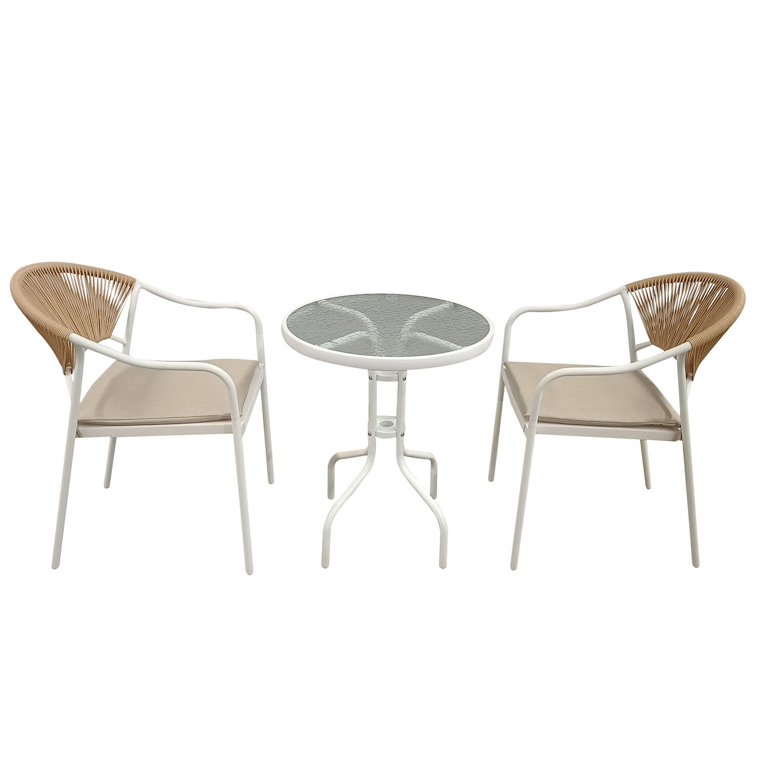 Lillian 2 Seater Neutral and White Rattan Design Bistro Set Image 2