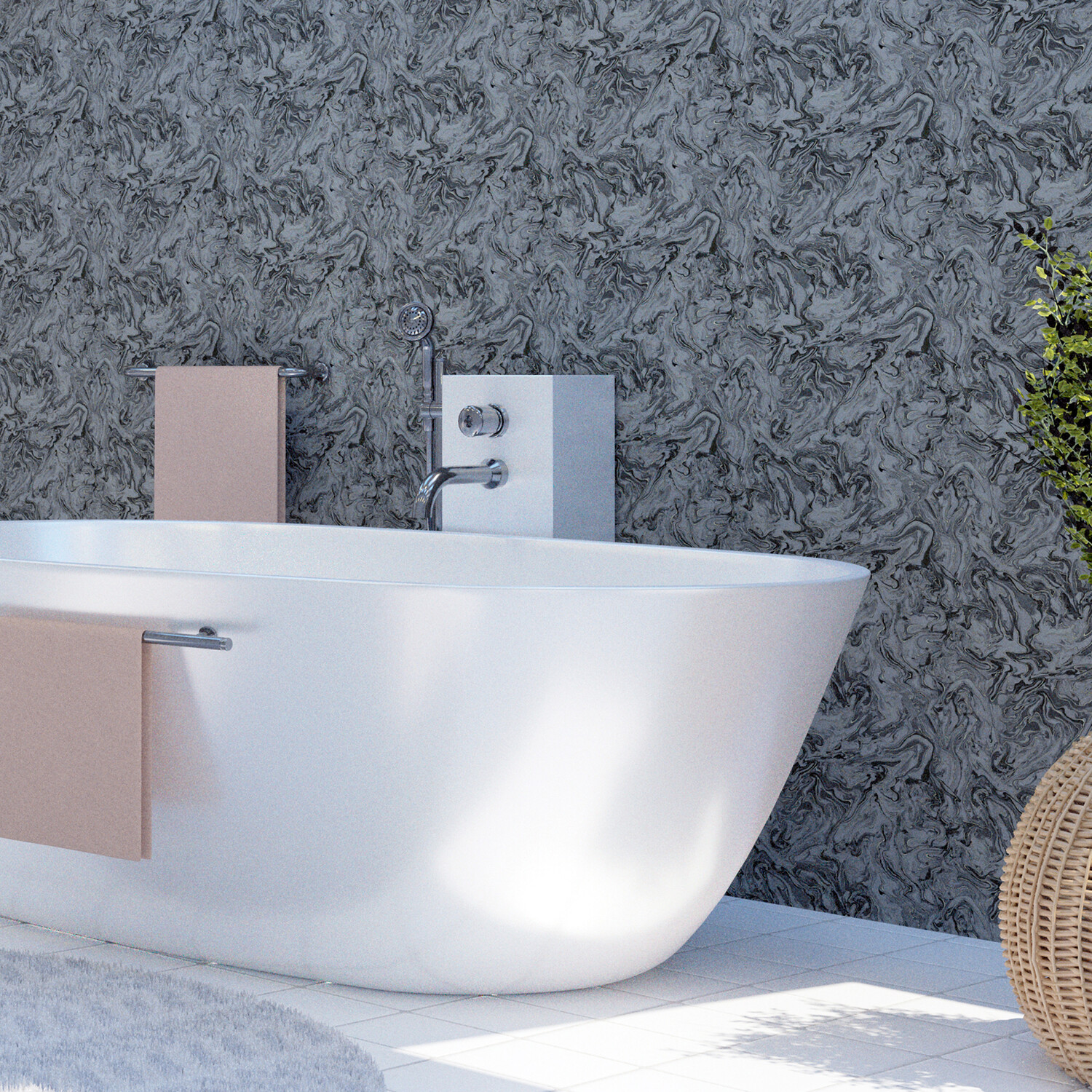 Liquid Marbled Wallpaper - Charcoal Image 6