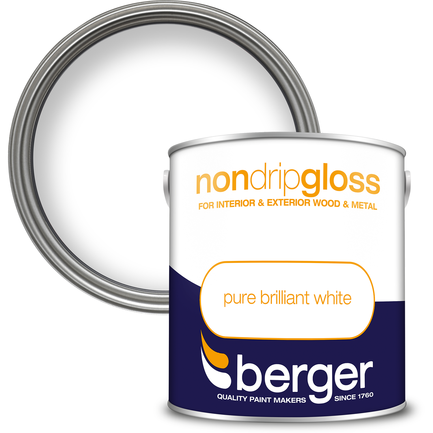 Berger Non Drip Gloss Pure Brilliant White Paint 2.5L Image 1