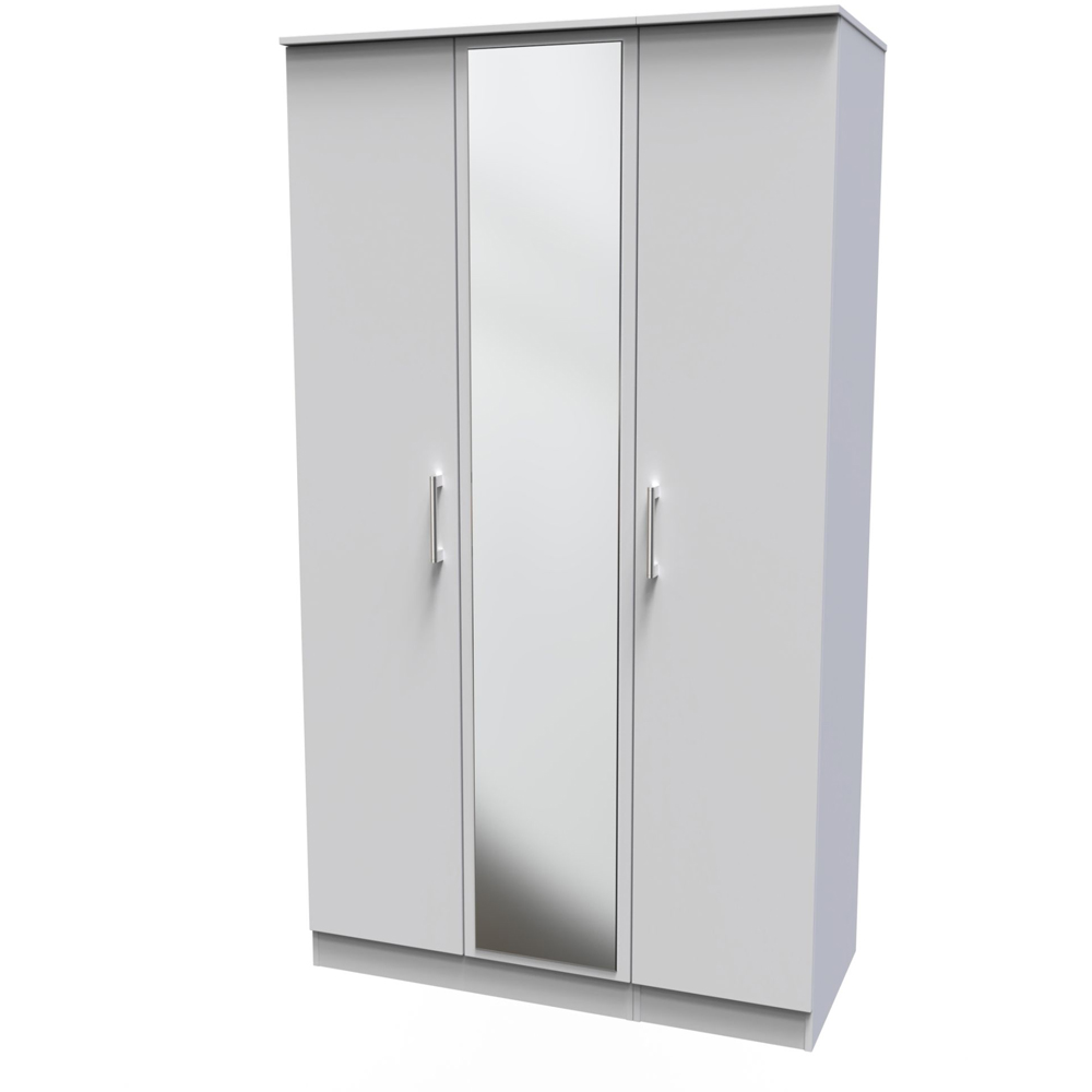 Crowndale Devon Ready Assembled 3 Door Grey Matt Mirrored Wardrobe Image 4