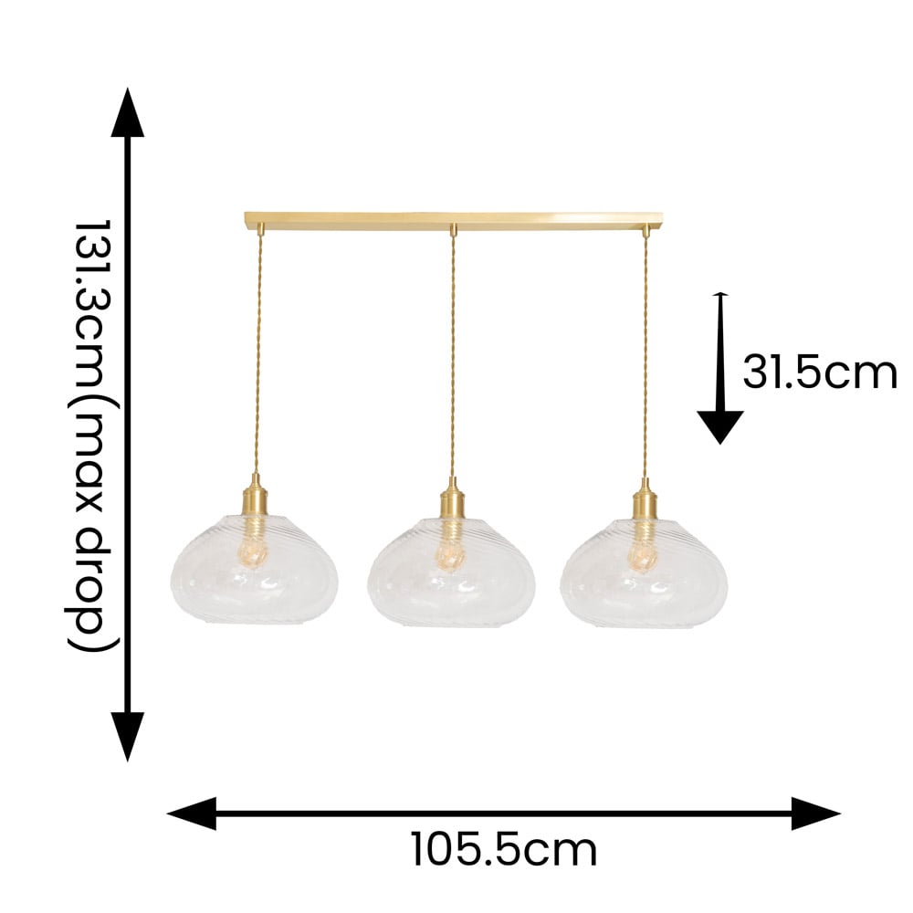 ValueLights Corinne Twill Glass 3 Drop Brushed Gold Diner LED Ceiling Pendant Light Image 5