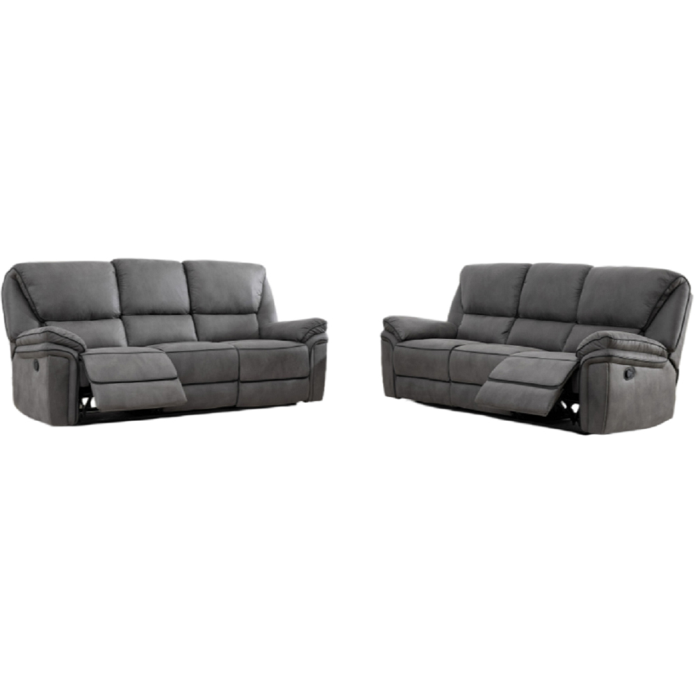 Langham 6 Seater Light Grey Leathaire Manual Recliner Sofa Set Image 2
