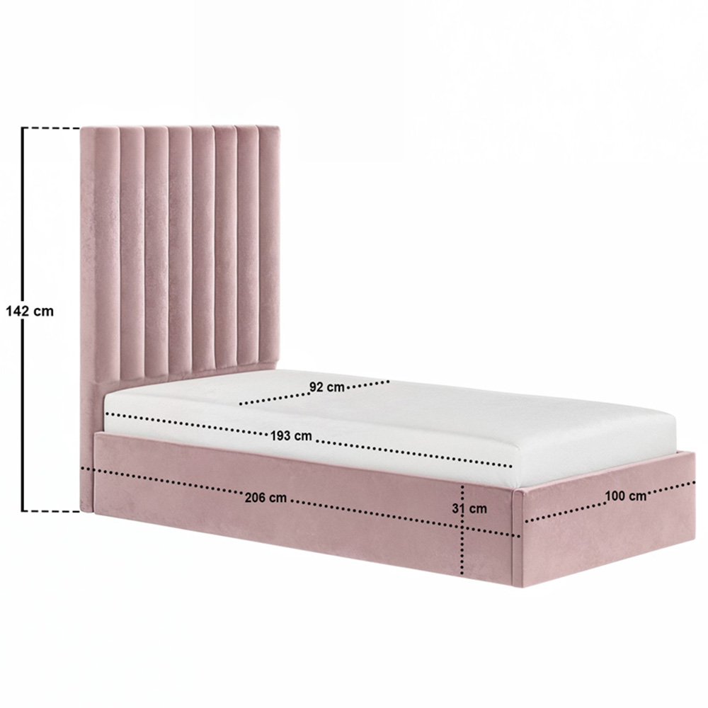 Solace+Co Everley Single Pink Velvet Ottoman Bed Image 8