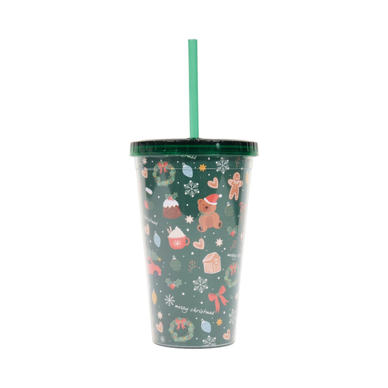Seasonal Print Christmas Tumbler with Straw Green Image 2