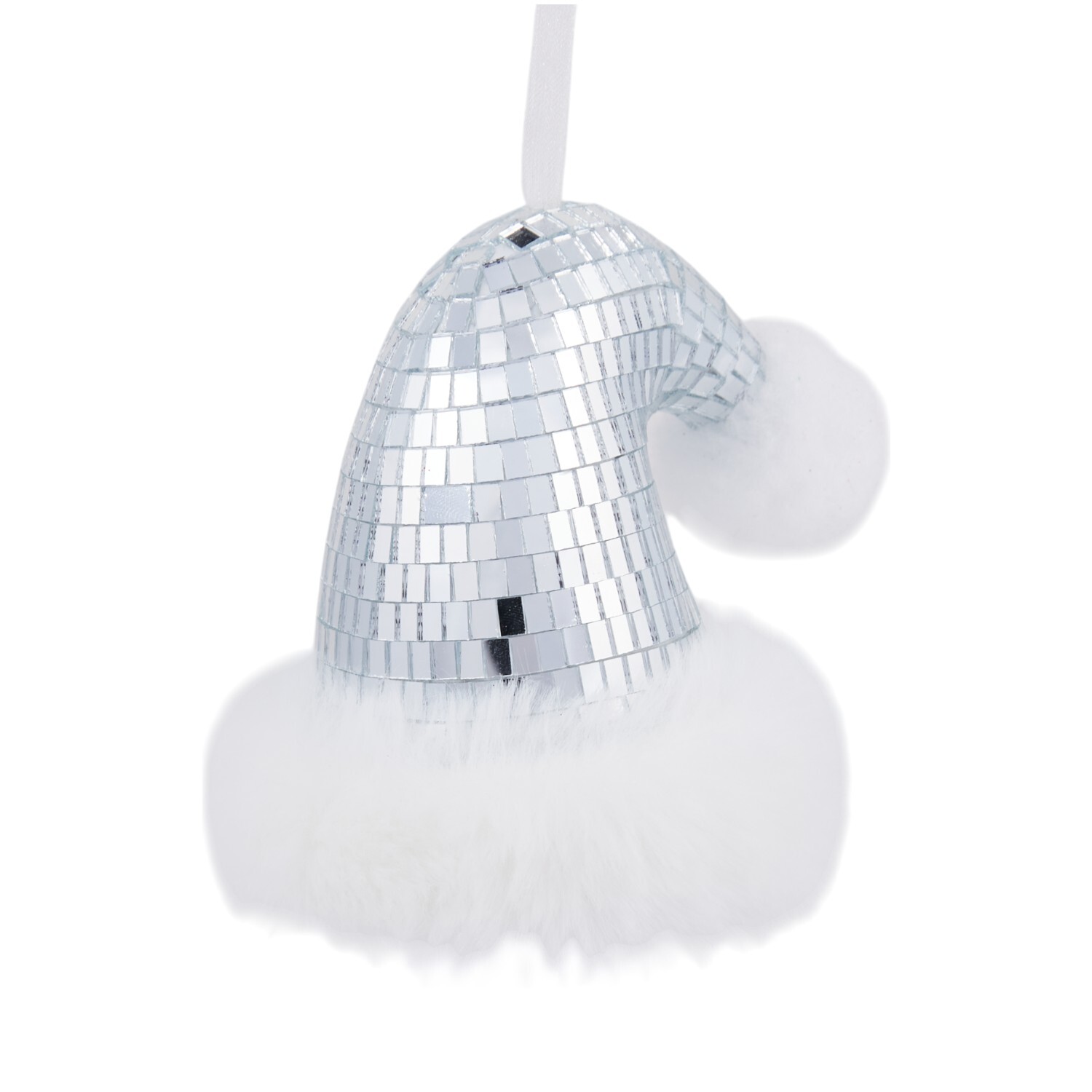 Set of 3 Disco Santa Hat Tree Decorations Silver Image 2