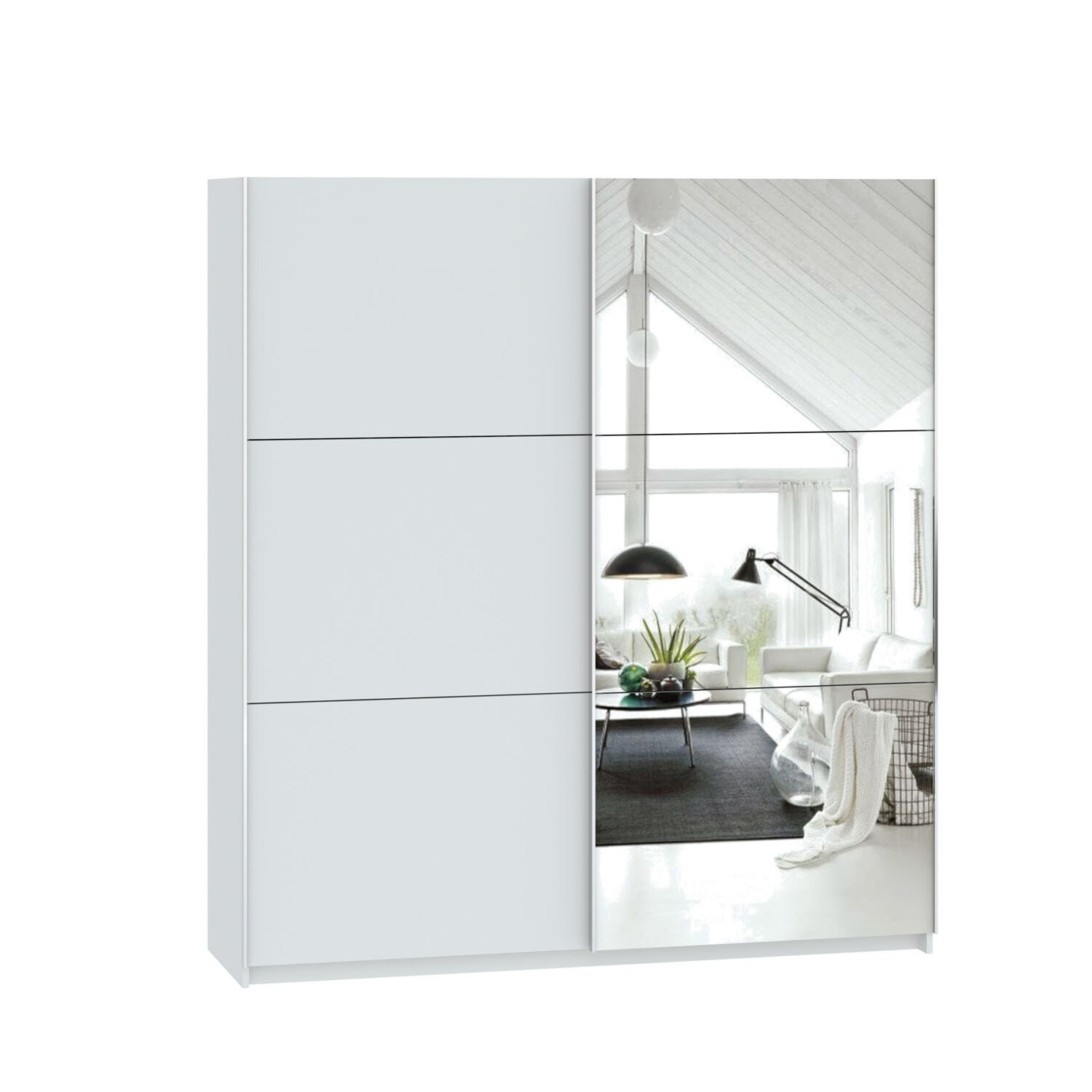 Echo 2 Door White Wide Large Sliding Mirror Wardrobe Image 2