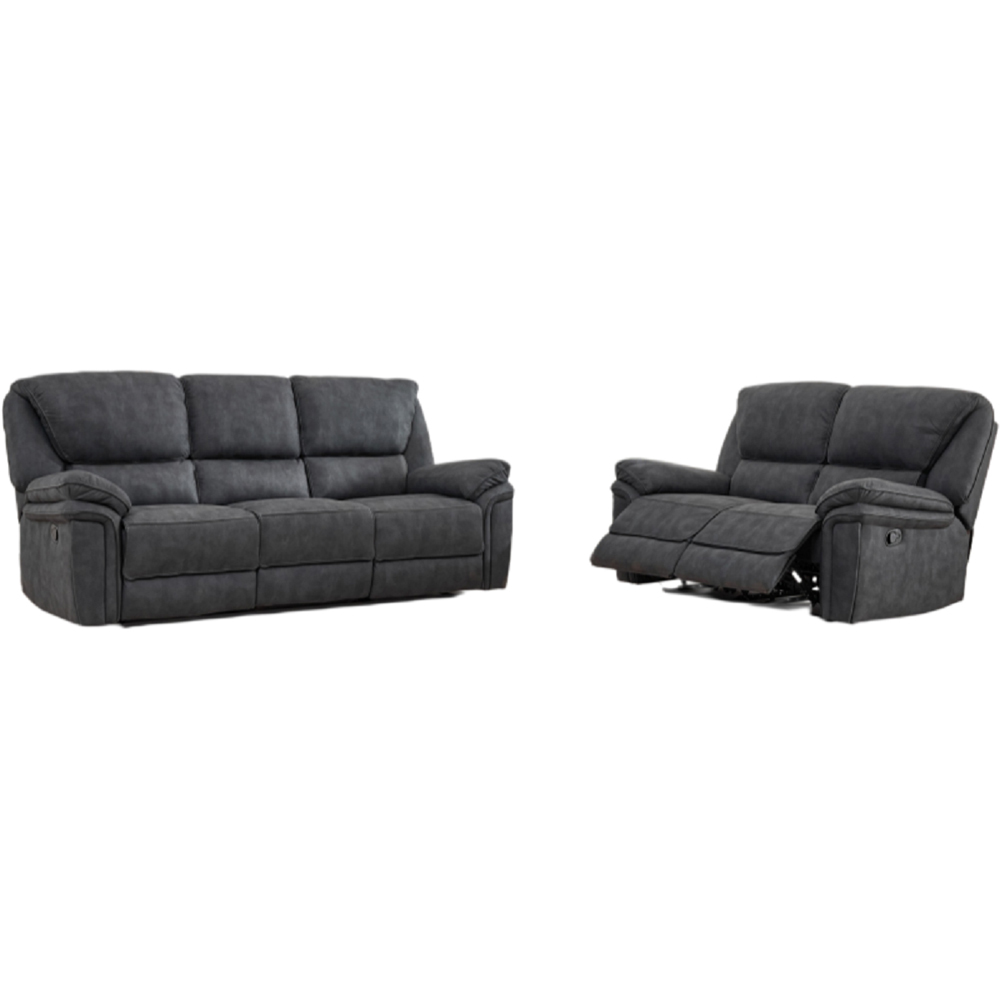 Langham 5 Seater Dim Grey Leathaire Manual Recliner Sofa Set Image 2