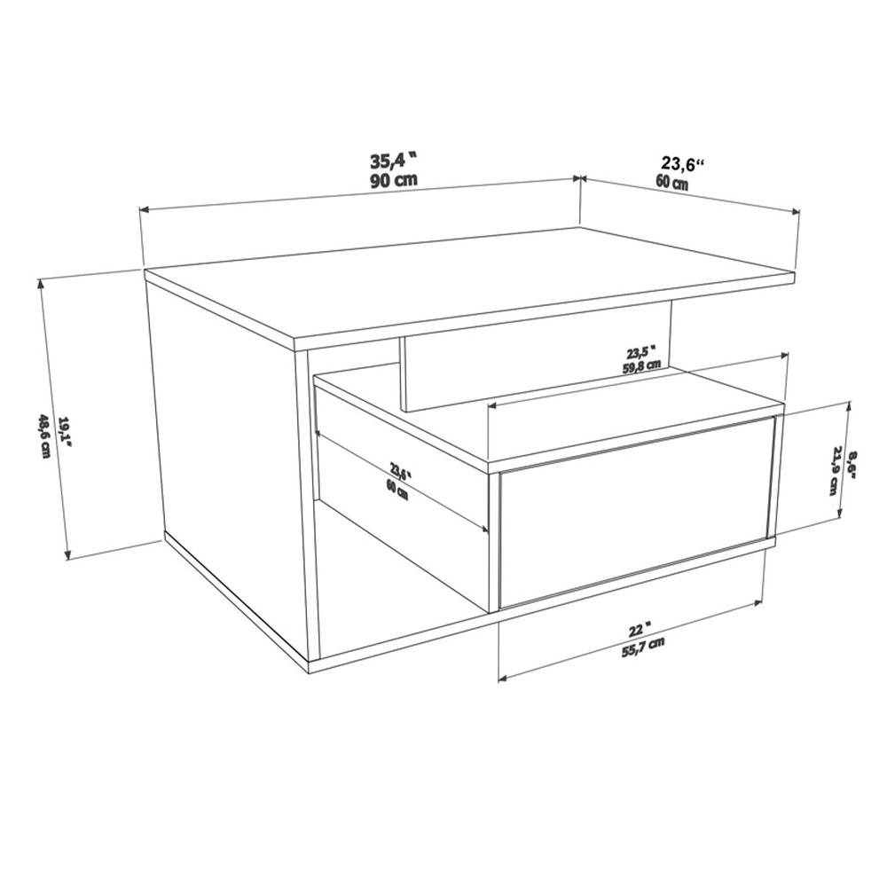Decorotika Mana Walnut Coffee Table with Shelf and Cabinet Image 9